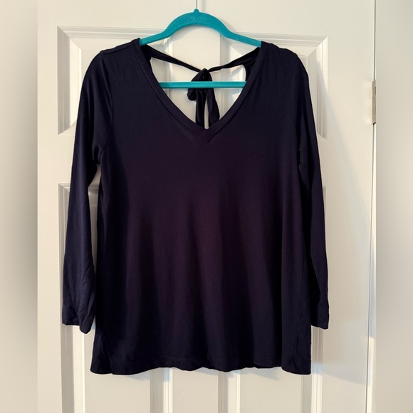 Loft | Navy Blue Tie Detail 3/4 Sleeve Top | Size S - Picture 1 of 7